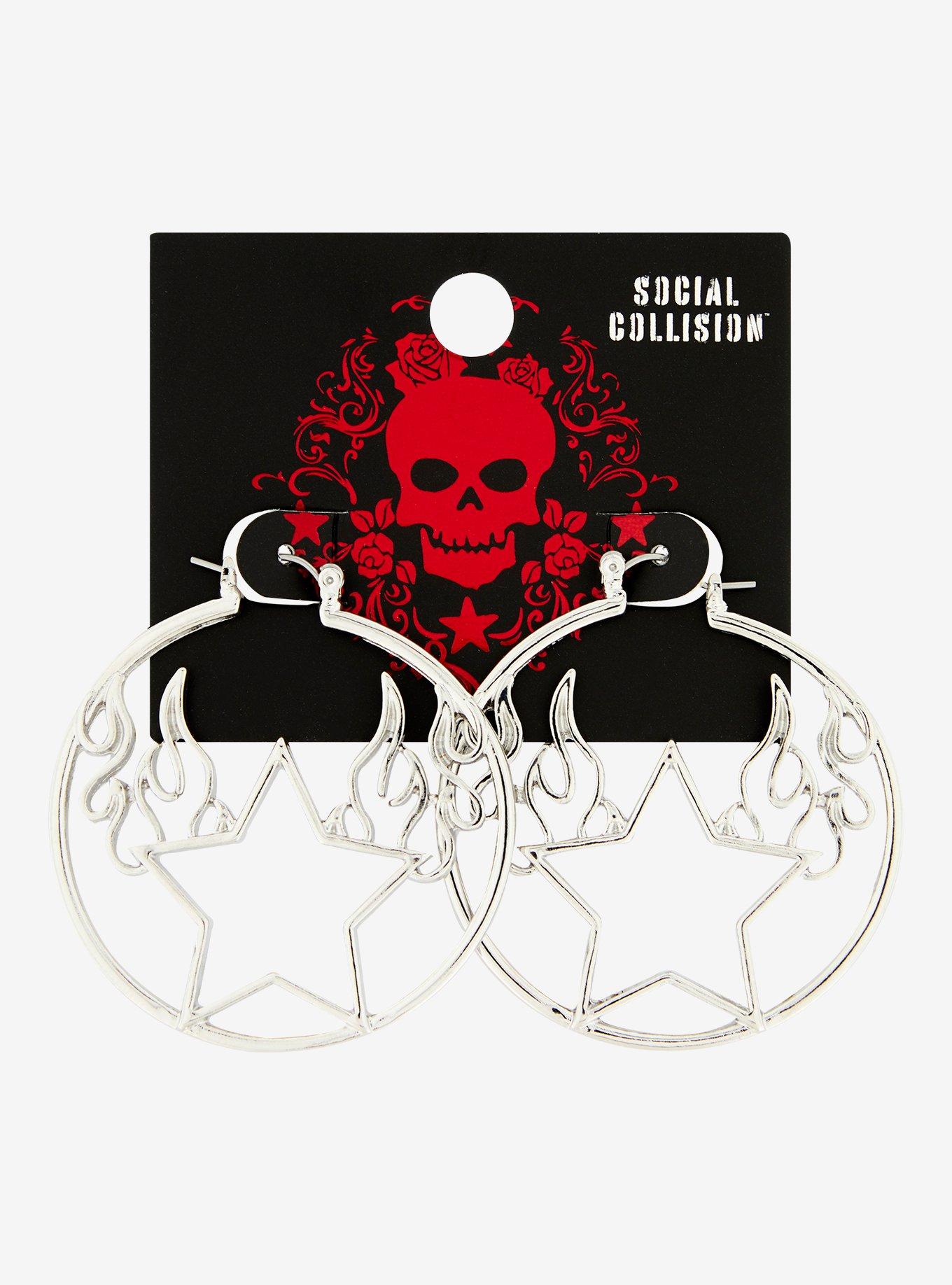 Social Collision Star Flame Hoop Earrings, , hi-res