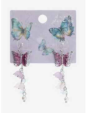 Sweet Society® Purple Butterfly Flower Drop Earrings, , hi-res
