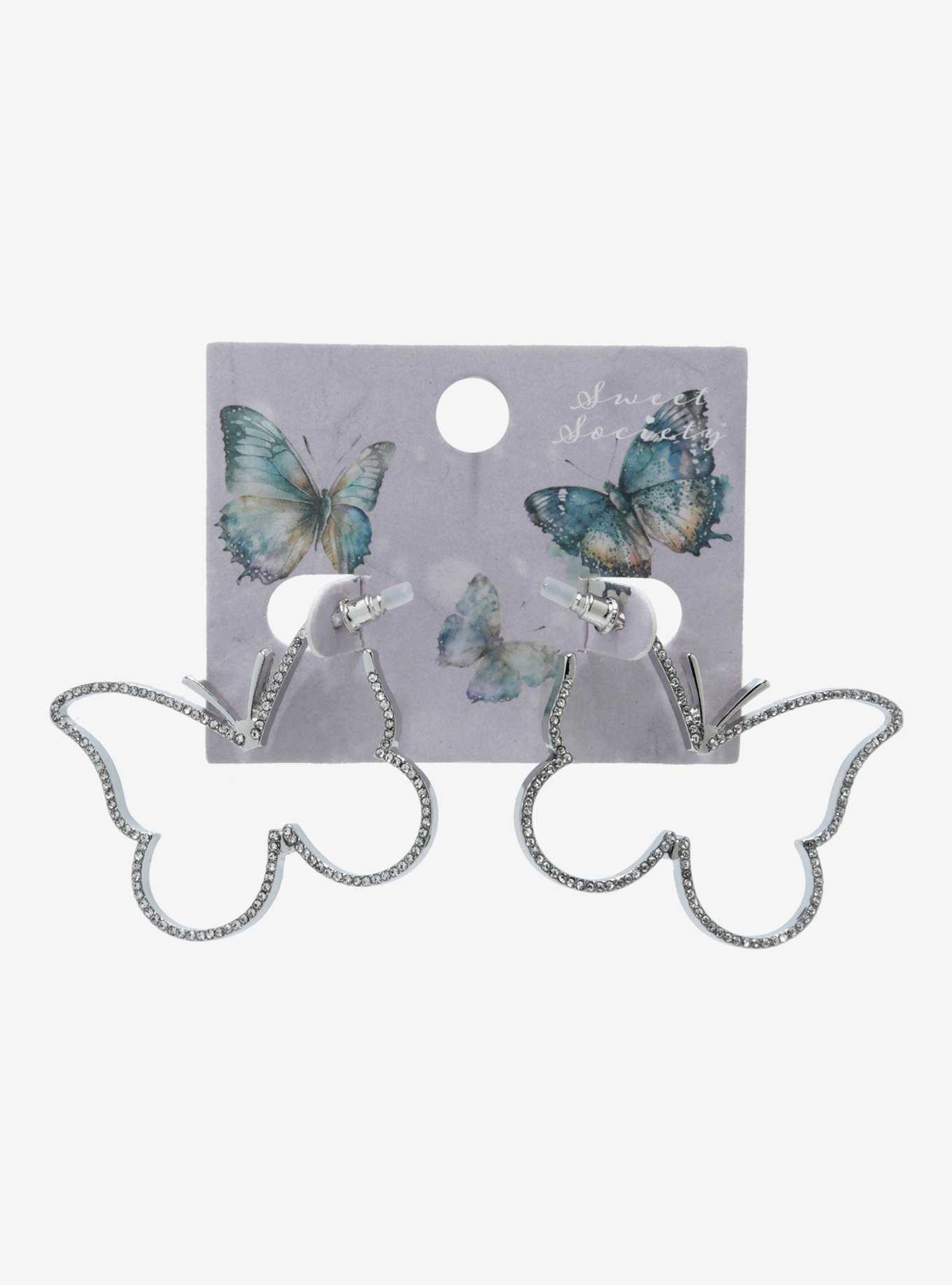 Sweet Society Butterfly Bling Hoop Earrings, , hi-res