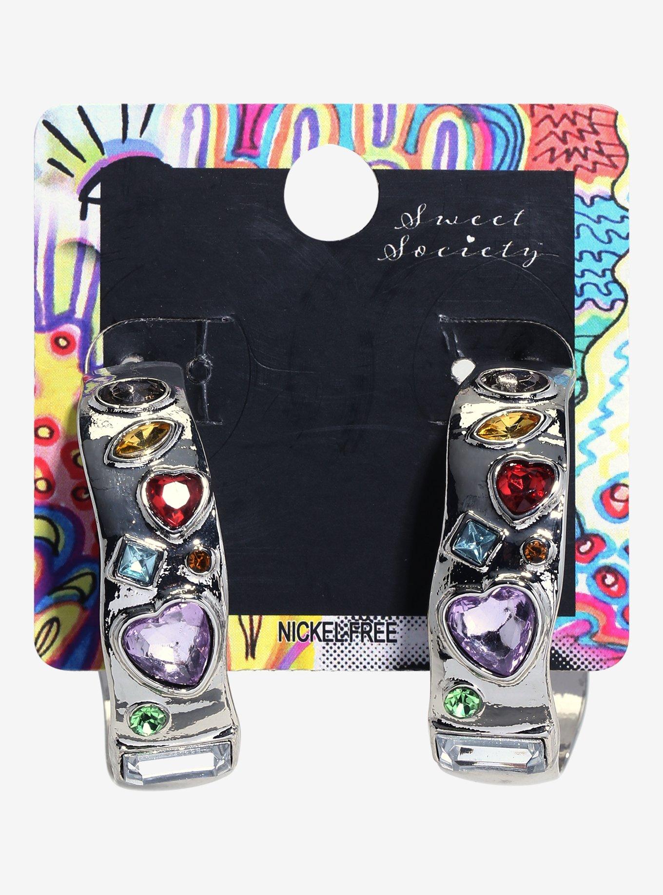 Sweet Society Wavy Gem Hoop Earrings Hot Topic