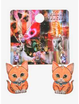 Sweet Society Orange Cat Glitter Earrings, , hi-res