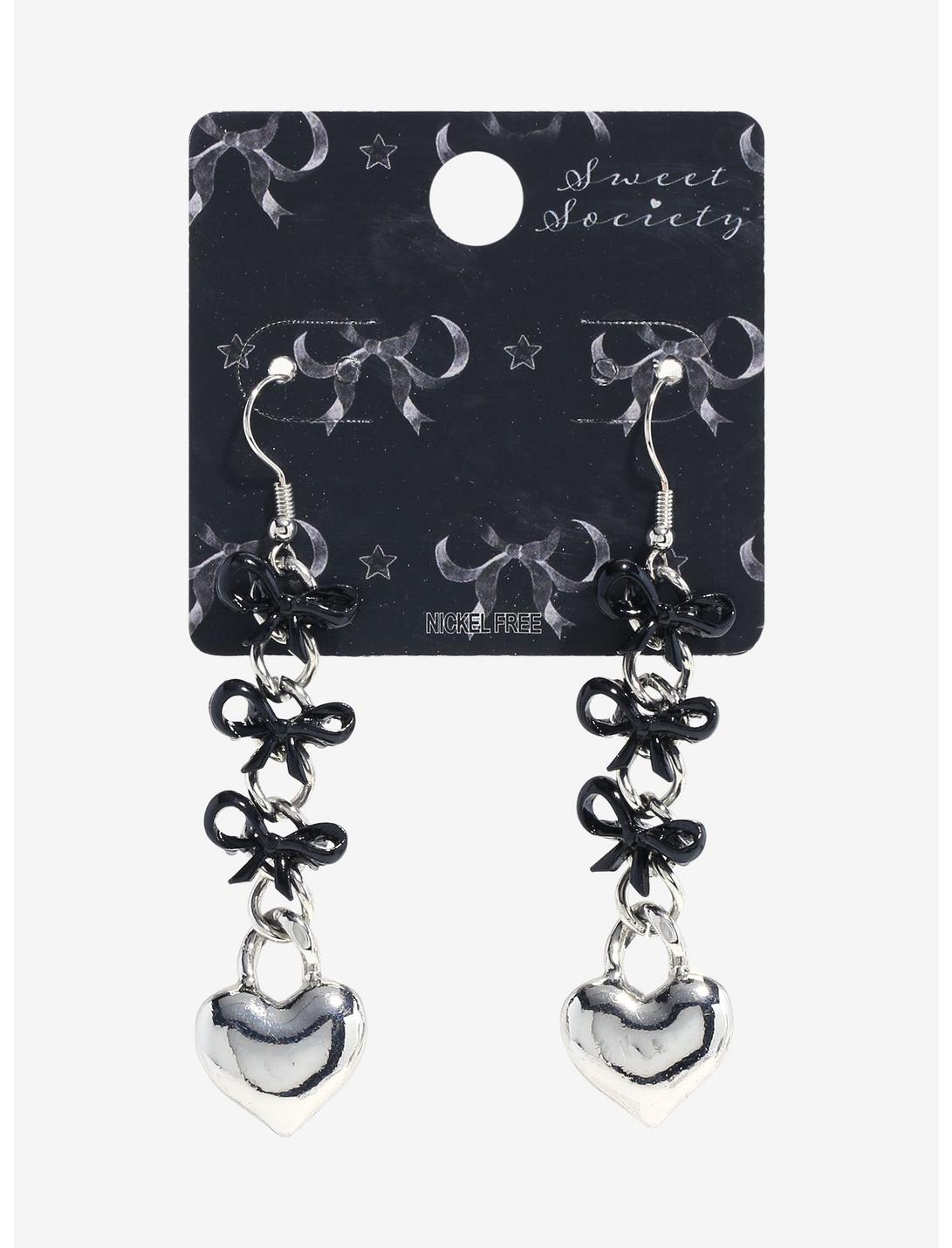 Sweet Society® Silver Heart Ribbon Earrings, , hi-res