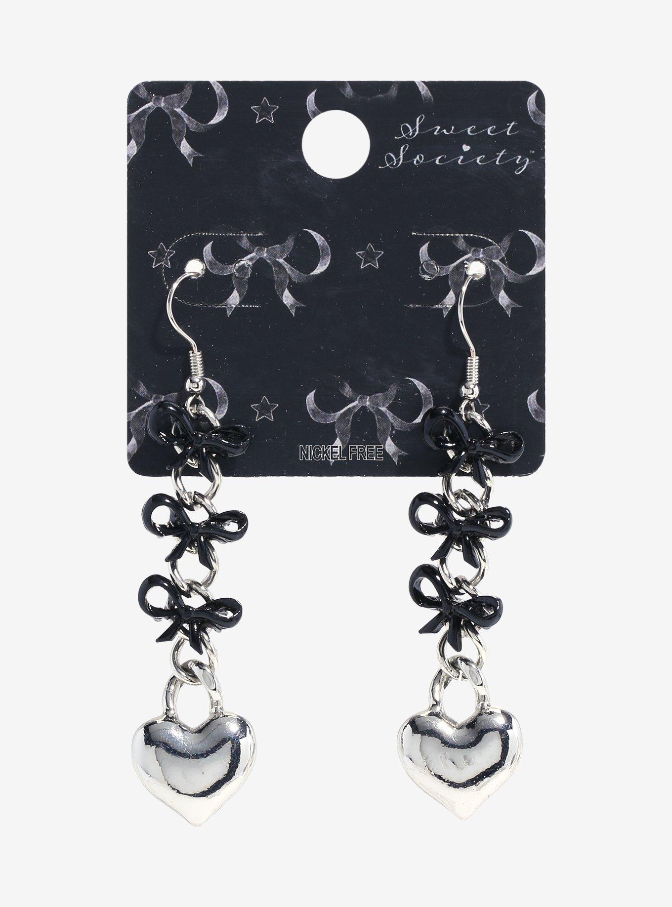 Sweet Society® Silver Heart Ribbon Earrings, , hi-res