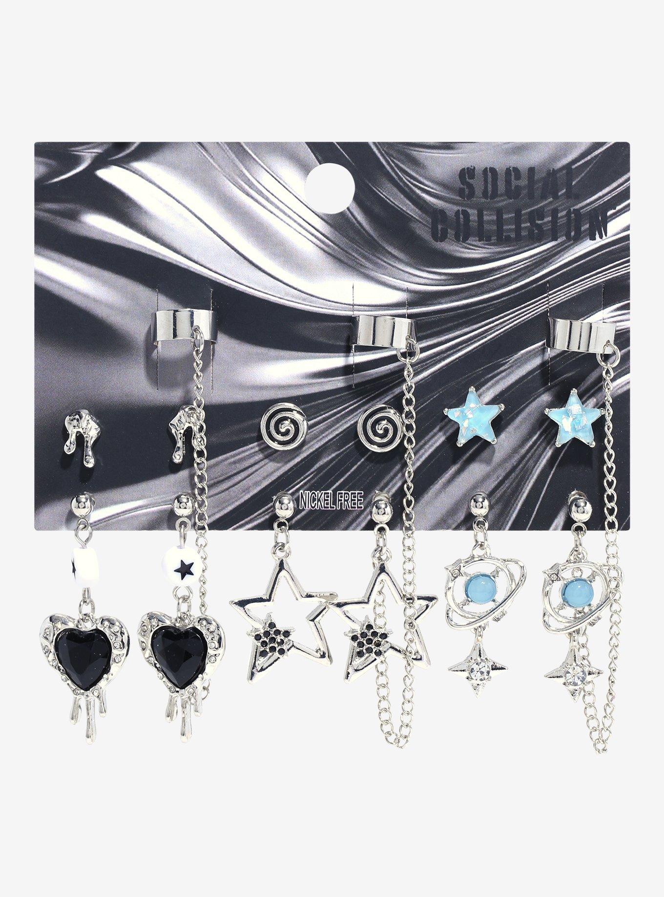 Social Collision® Blue Star Planet Cuff Earring Set, , hi-res