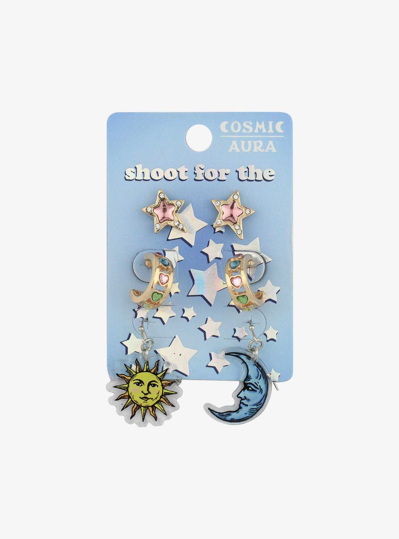 Cosmic Aura Moon Sun & Stars Jeweled Earring Set, , hi-res