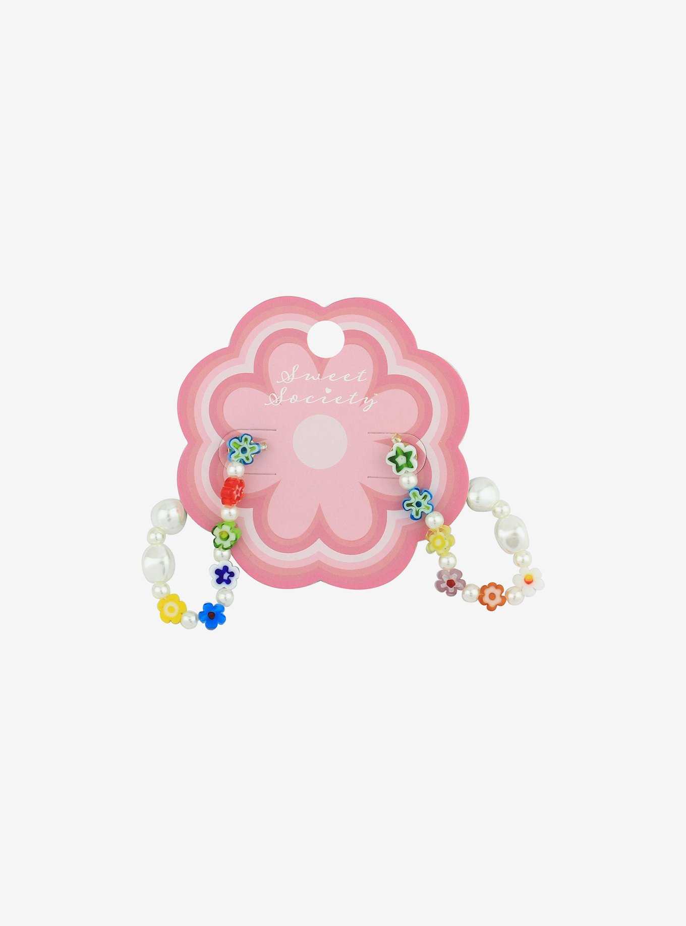 Sweet Society® Flower Beaded Front-Back Hoop Earrings, , hi-res