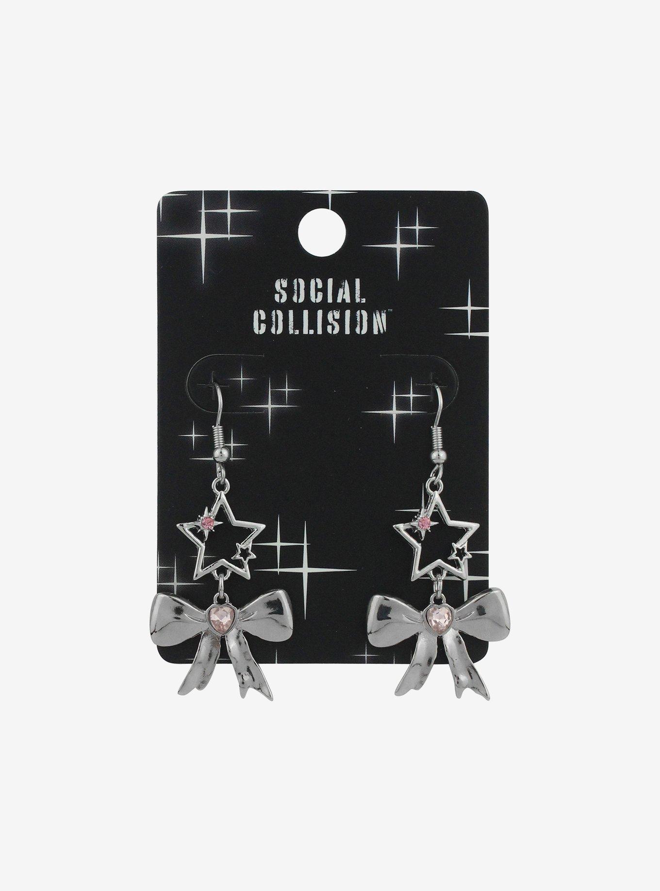 Social Collision® Silver Star Bow Drop Earrings