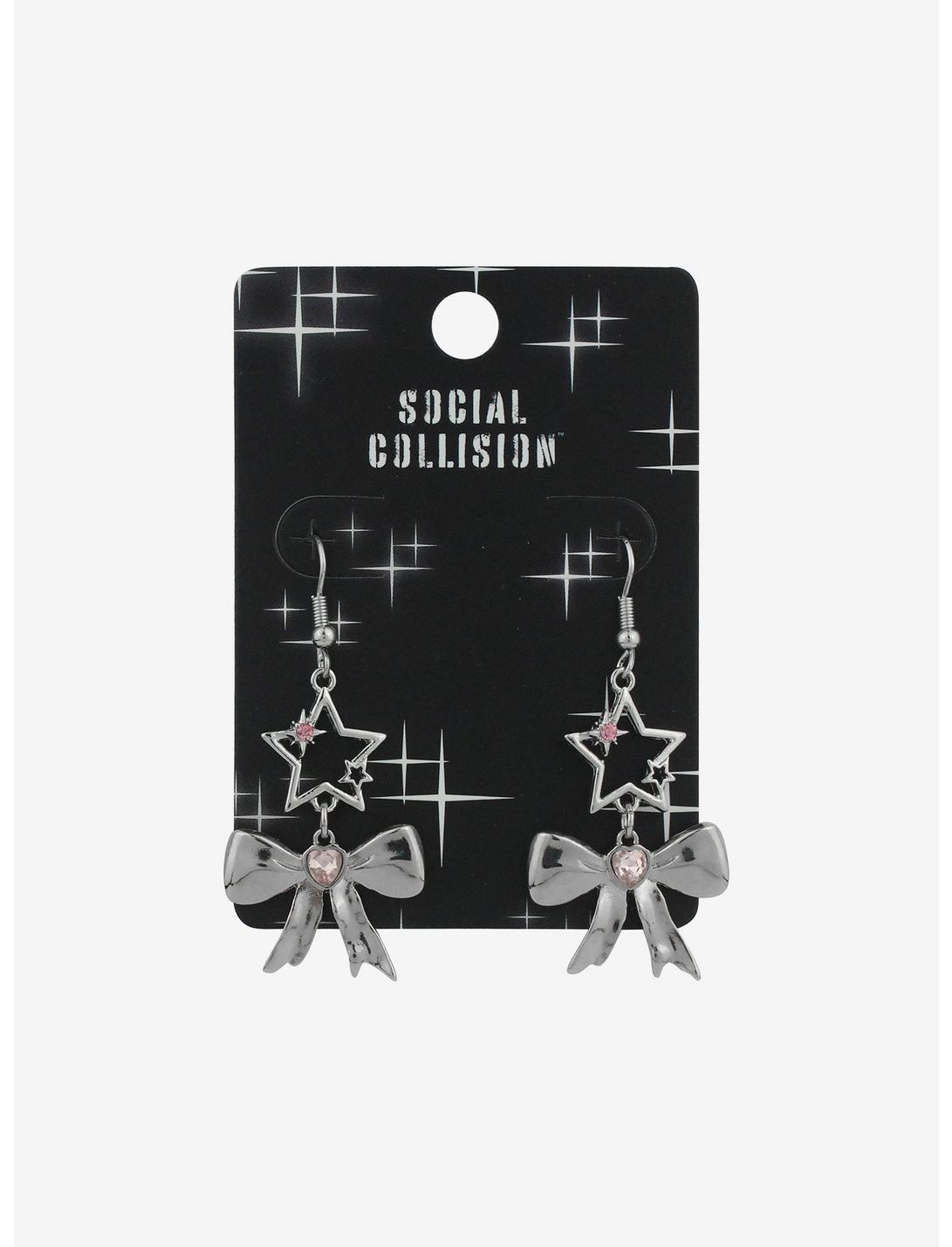 Social Collision® Silver Star Bow Drop Earrings, , hi-res
