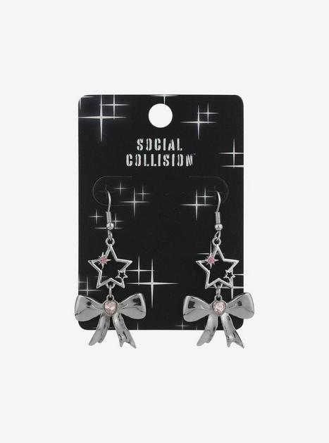 Social Collision® Silver Star Bow Drop Earrings | Hot Topic