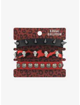 Social Collision® Leopard Print & Red Studded Bracelet Set, , hi-res