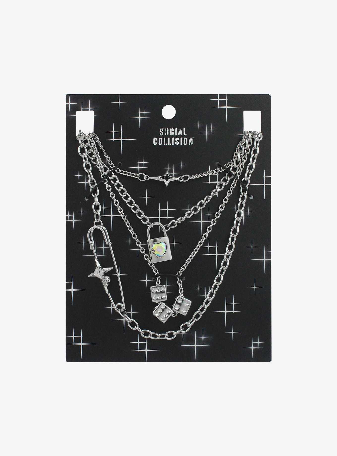 Social Collision® Padlock Dice Chain Layered Necklace, , hi-res