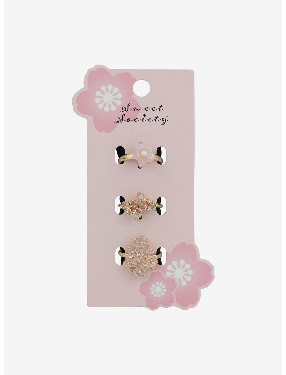 Sweet Society Sakura Flower Pearl Ring Set, , hi-res