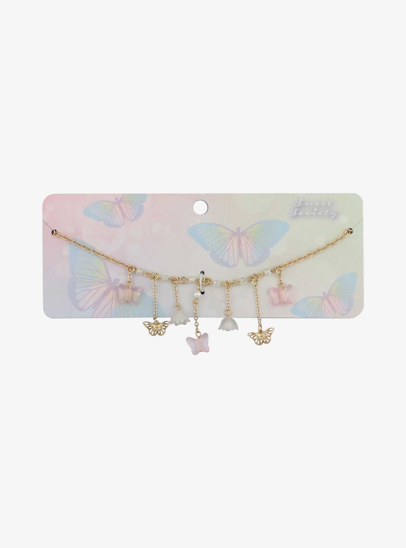 Sweet Society Butterfly Lily Chain Choker, , hi-res