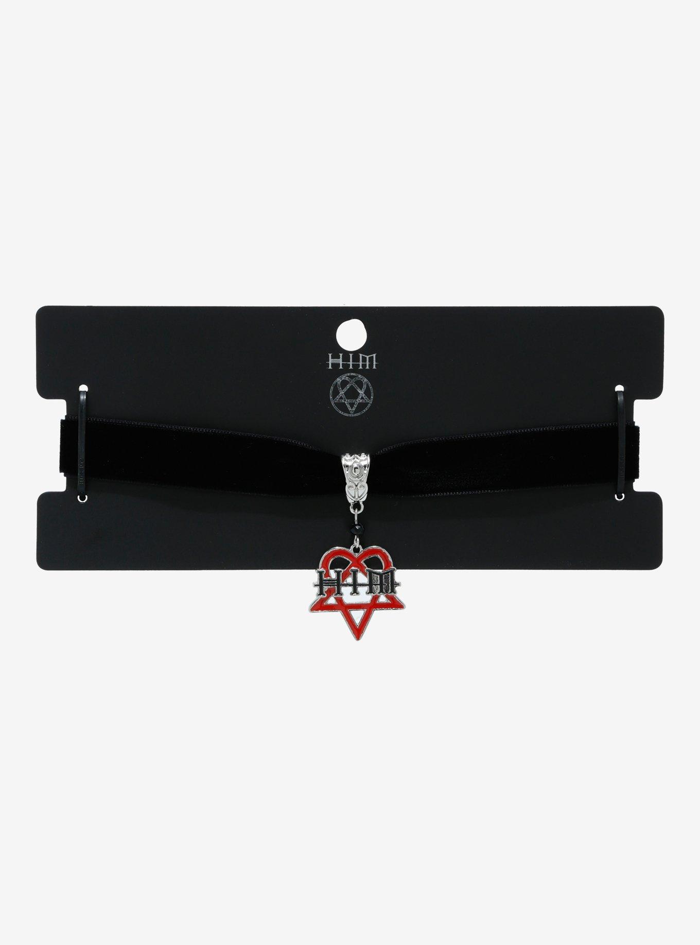 HIM Heartagram Symbol Velvet Choker, , hi-res