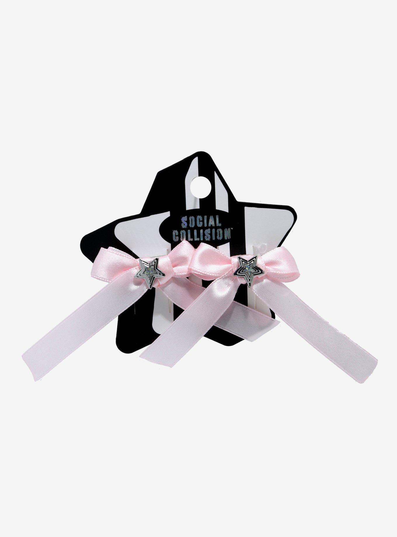 Social Collision Star Charm Pink Bow Hair Clip Set, , hi-res