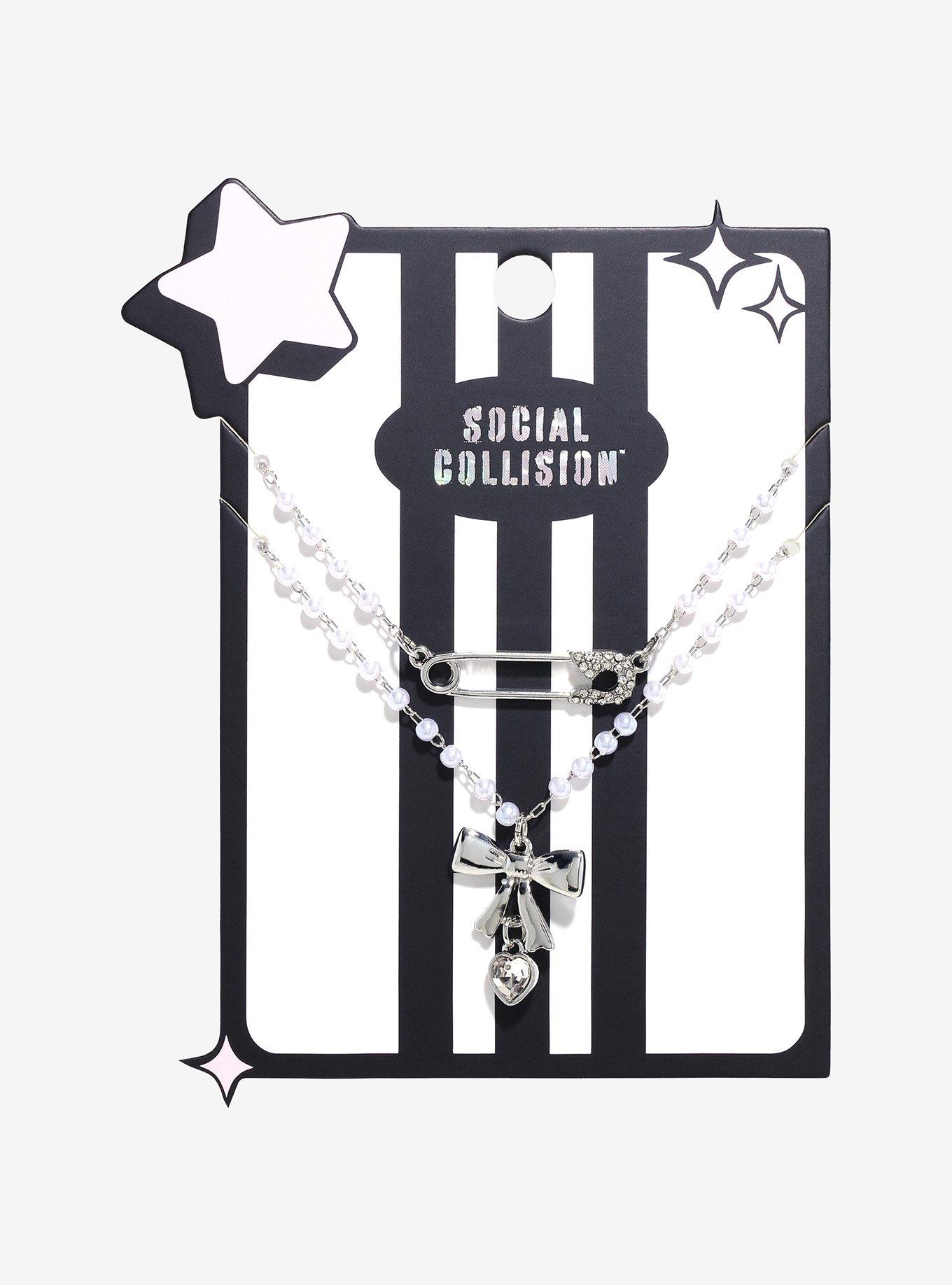Social Collision® Safety Pin Ribbon Necklace Set