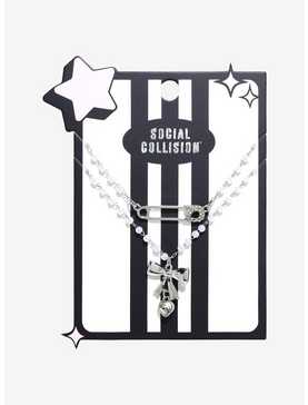 Social Collision® Safety Pin Ribbon Necklace Set, , hi-res