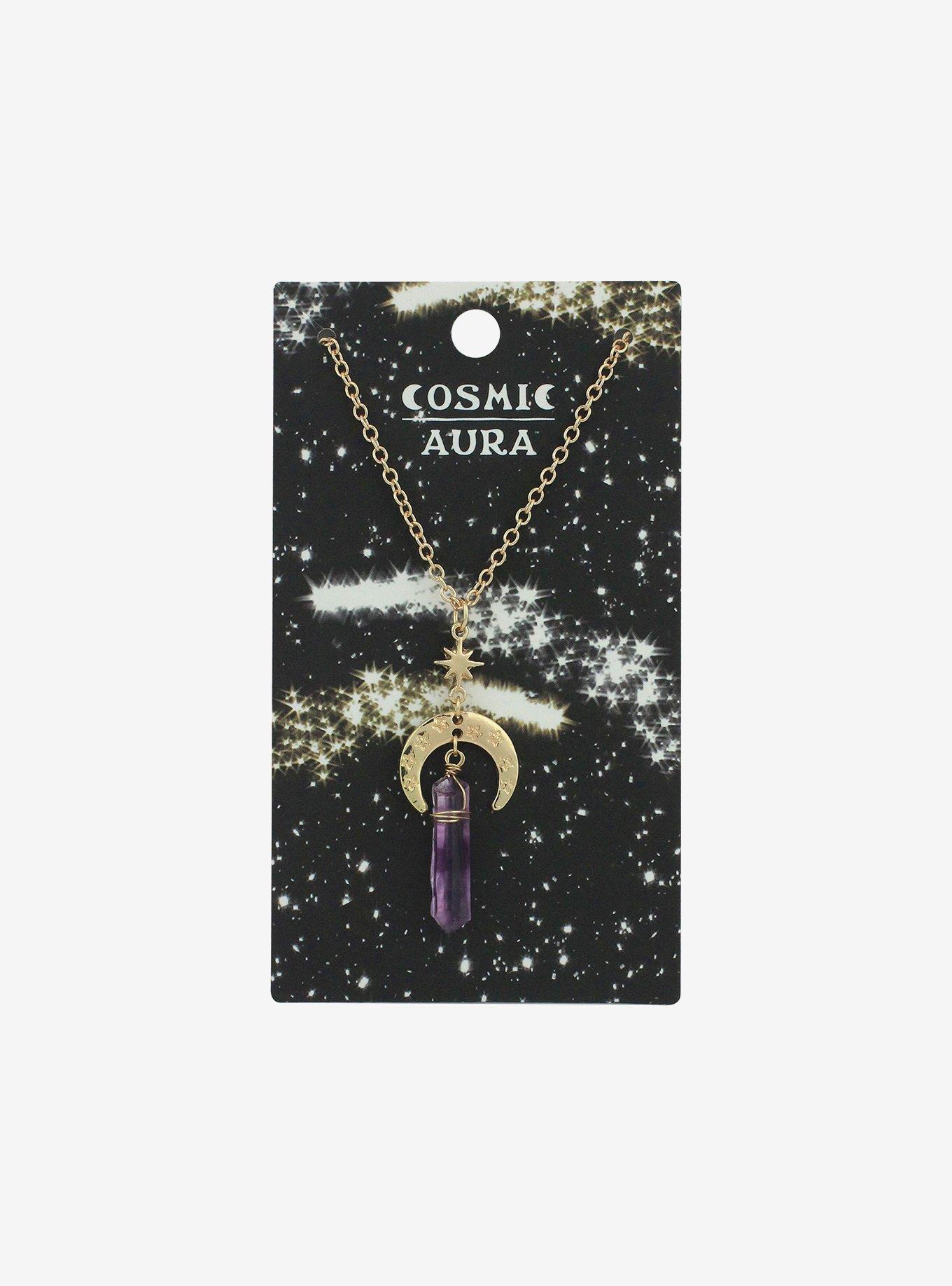 Cosmic Aura® Crescent Moon Purple Crystal Necklace