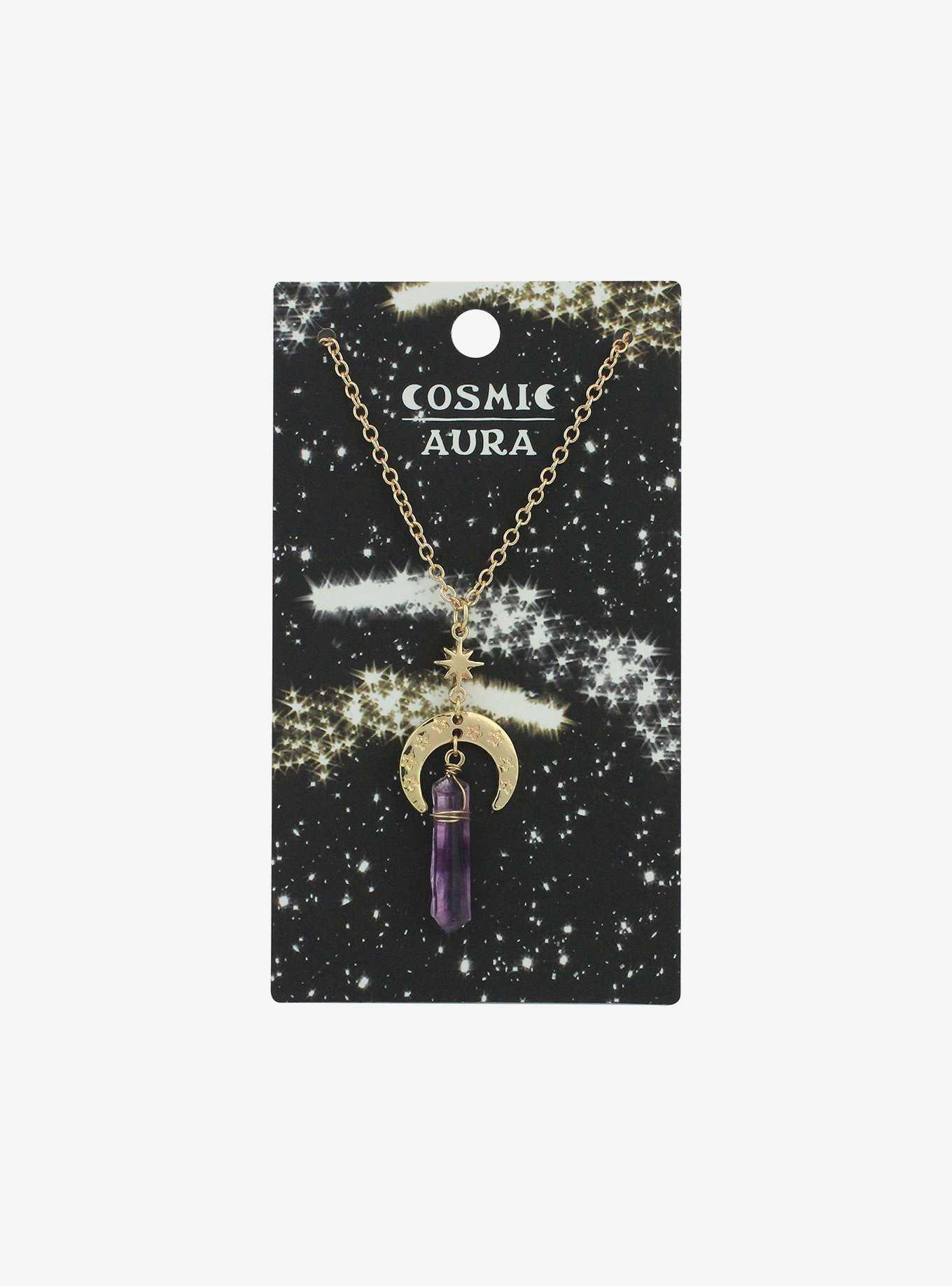 Cosmic Aura® Crescent Moon Purple Crystal Necklace, , hi-res