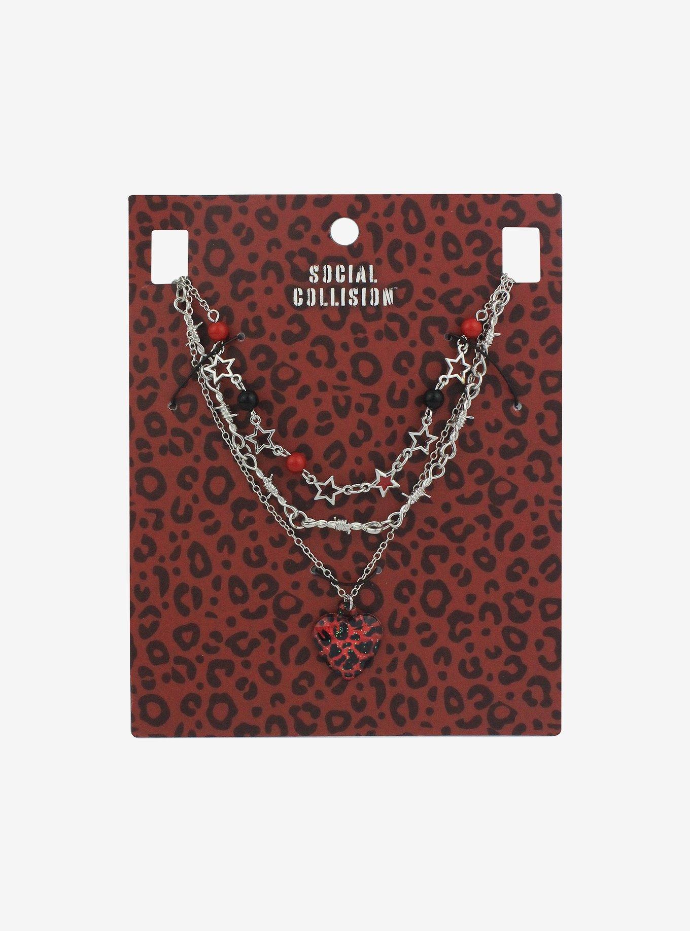 Social Collision® Red Leopard Heart Necklace Set, , hi-res