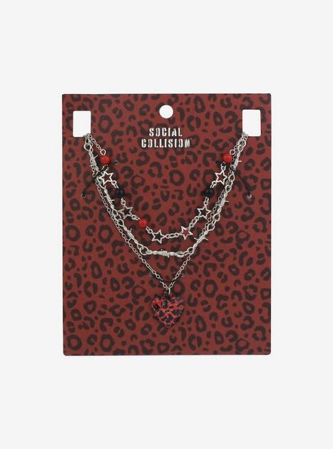 Social Collision Red Leopard Heart Necklace Set | Hot Topic