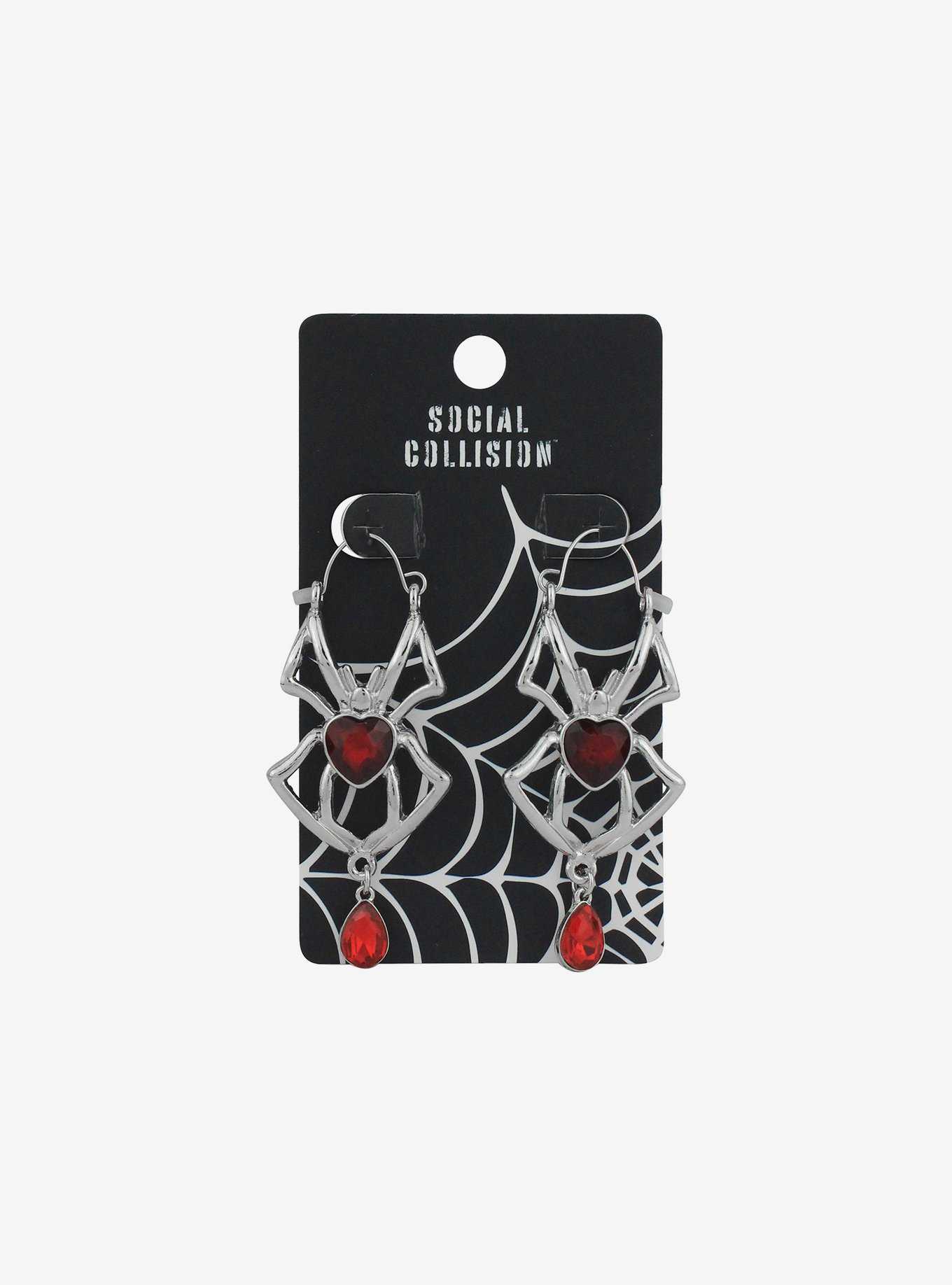 Social Collision® Red Heart Spider Hoop Earrings, , hi-res