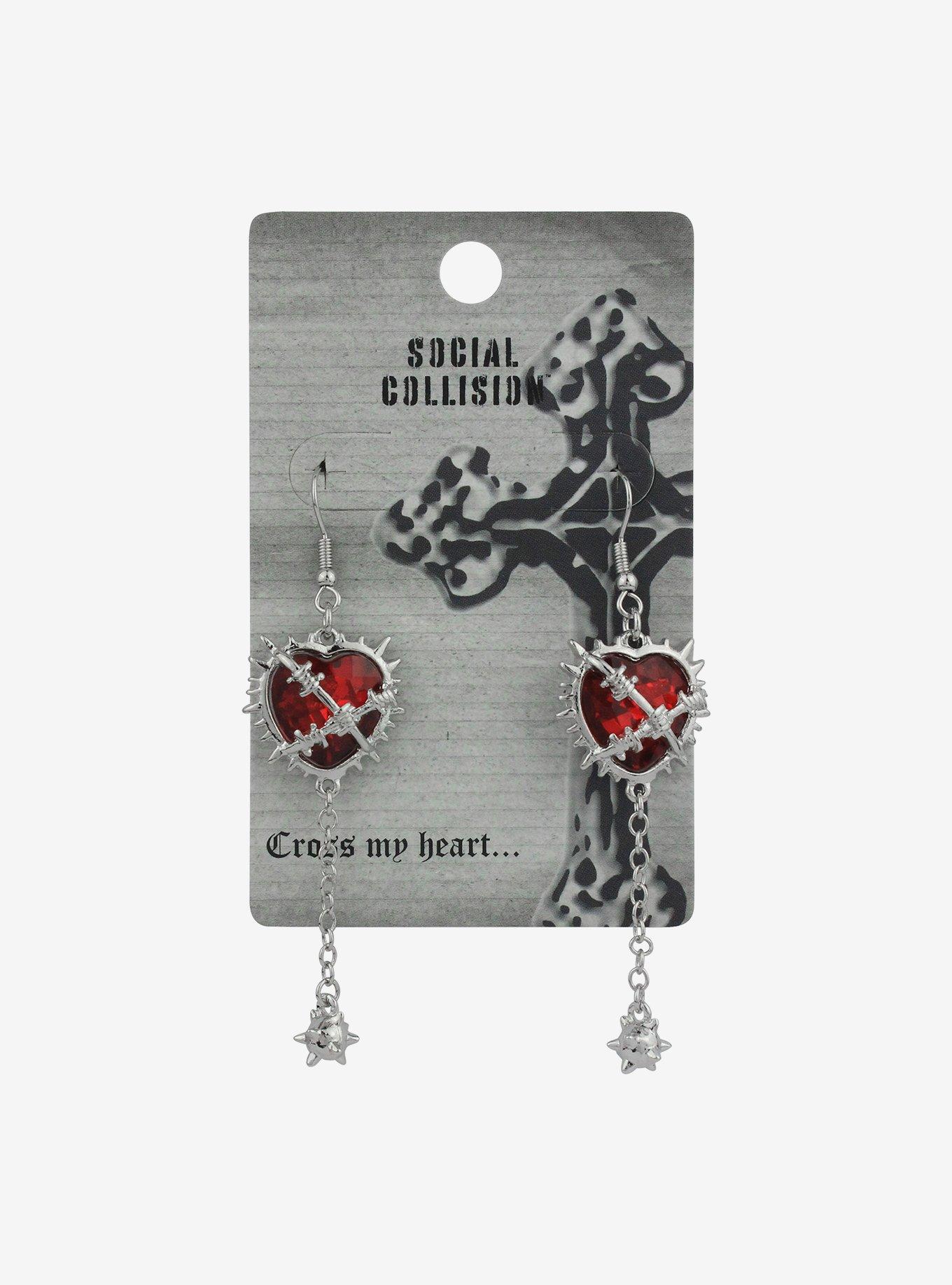 Social Collision® Heart Spike Chain Earrings, , hi-res