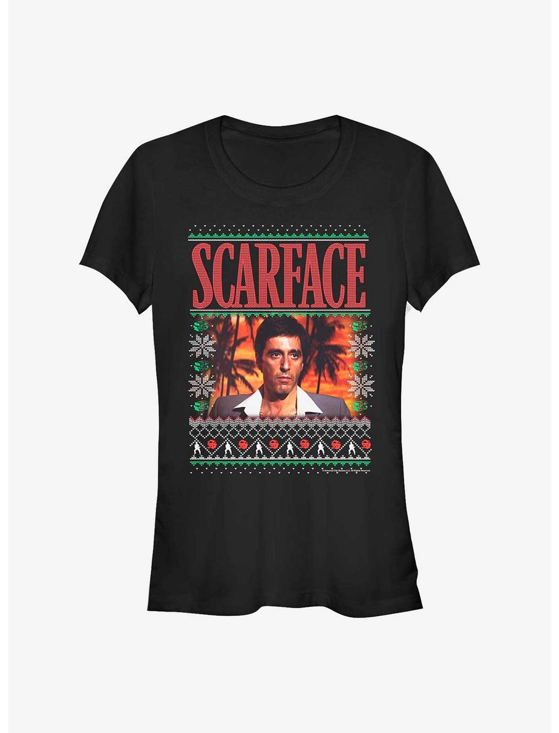 Scarface Tony Montana Ugly Christmas Girls T-Shirt, BLACK, hi-res