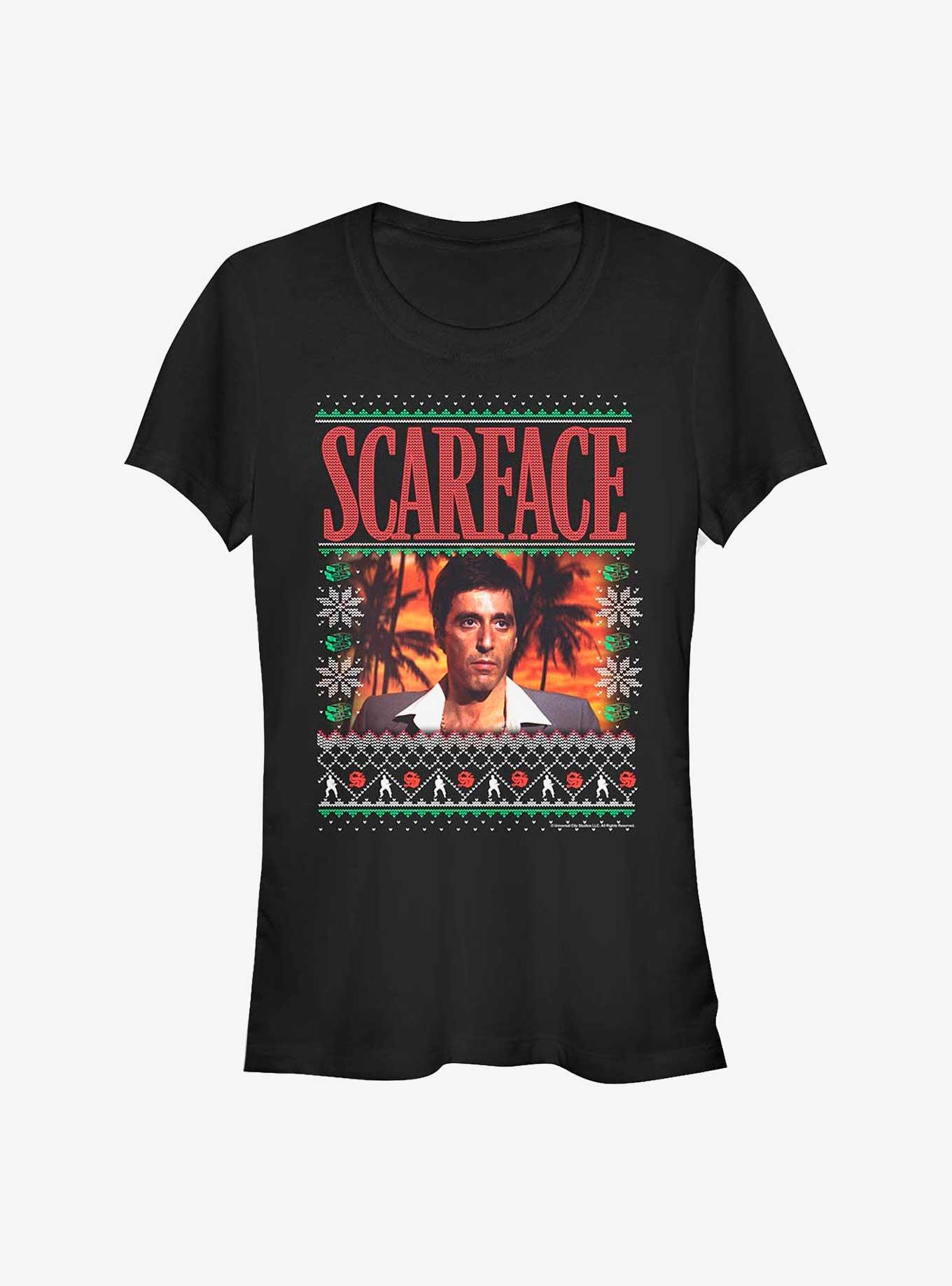 Scarface Tony Montana Ugly Christmas Girls T-Shirt, BLACK, hi-res