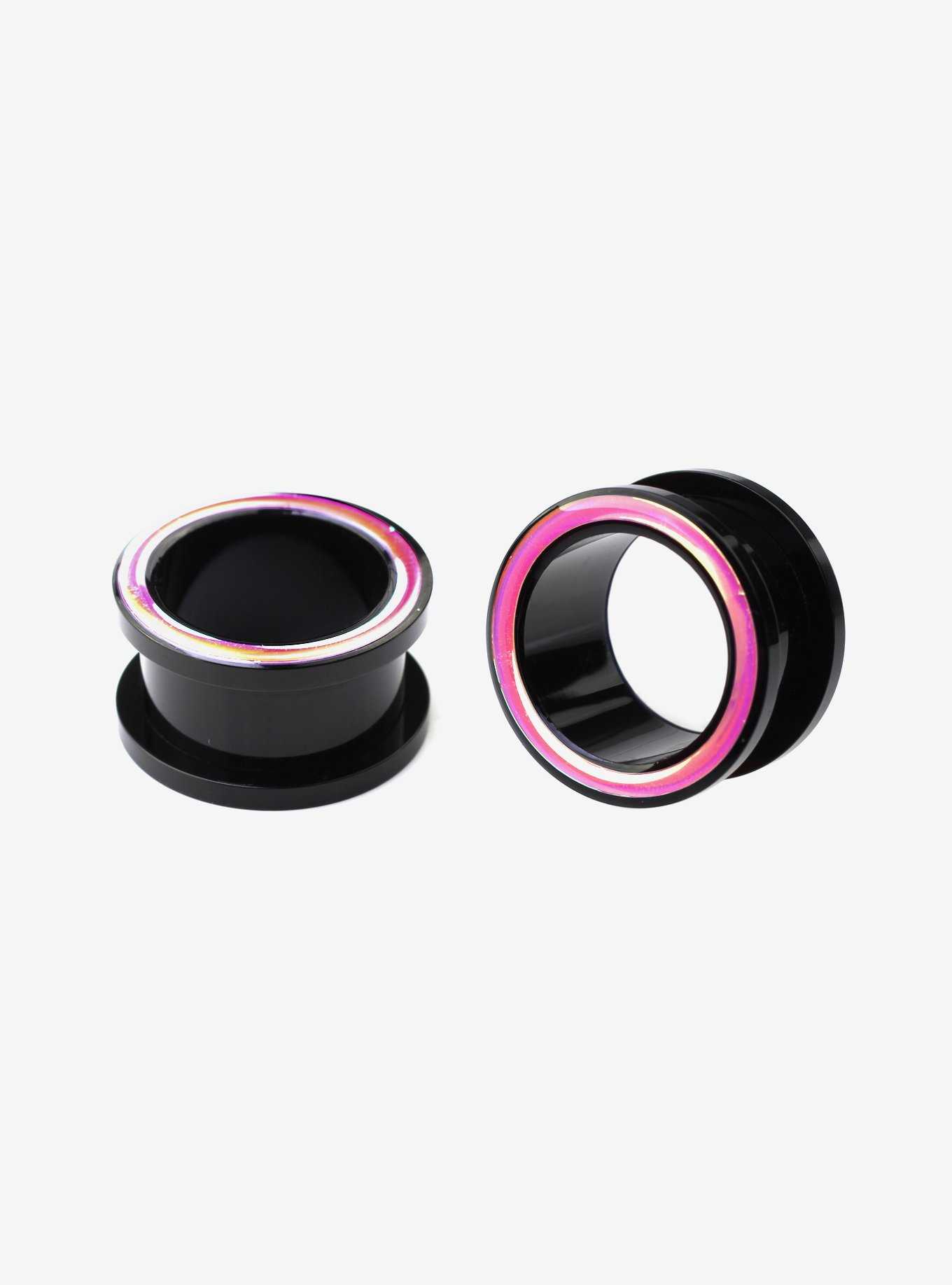 Acrylic Black & Iridescent Pink Eyelet Plug 2 Pack, , hi-res
