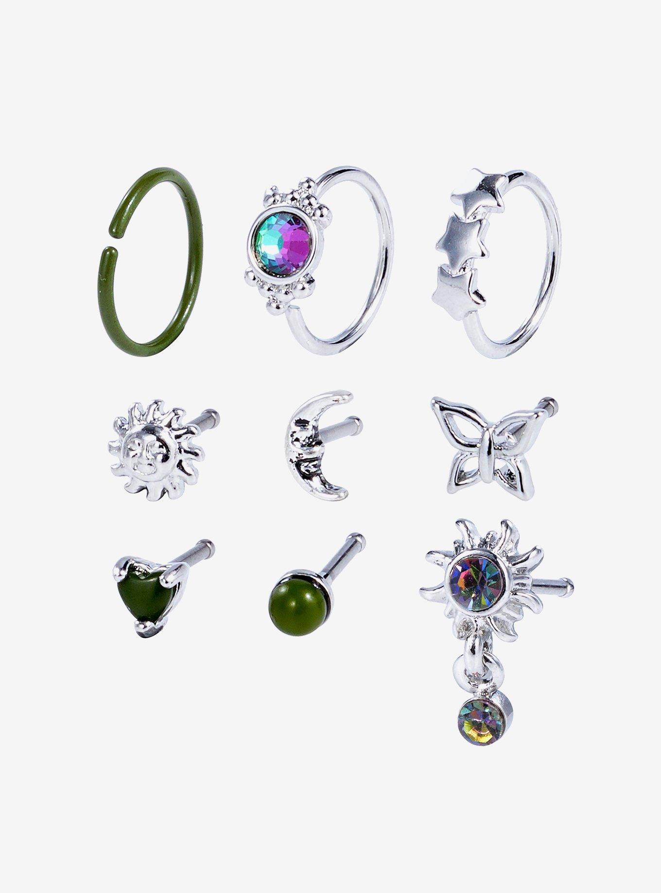 Steel Grunge Butterfly Celestial Nose Stud & Hoop 9 Pack