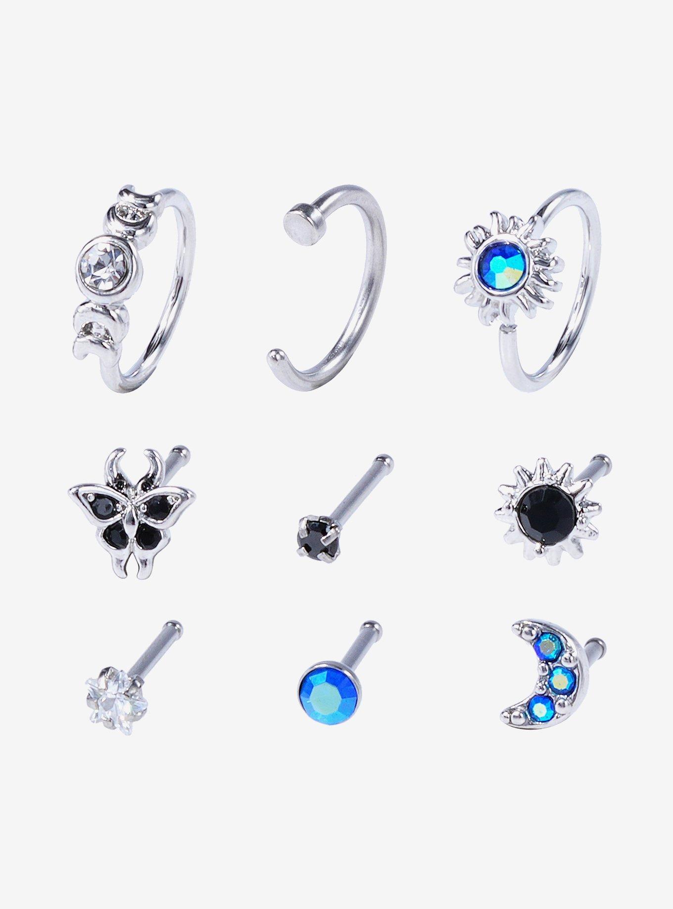 Steel Witchy Celestial Nose Stud & Hoop 9 Pack, , hi-res