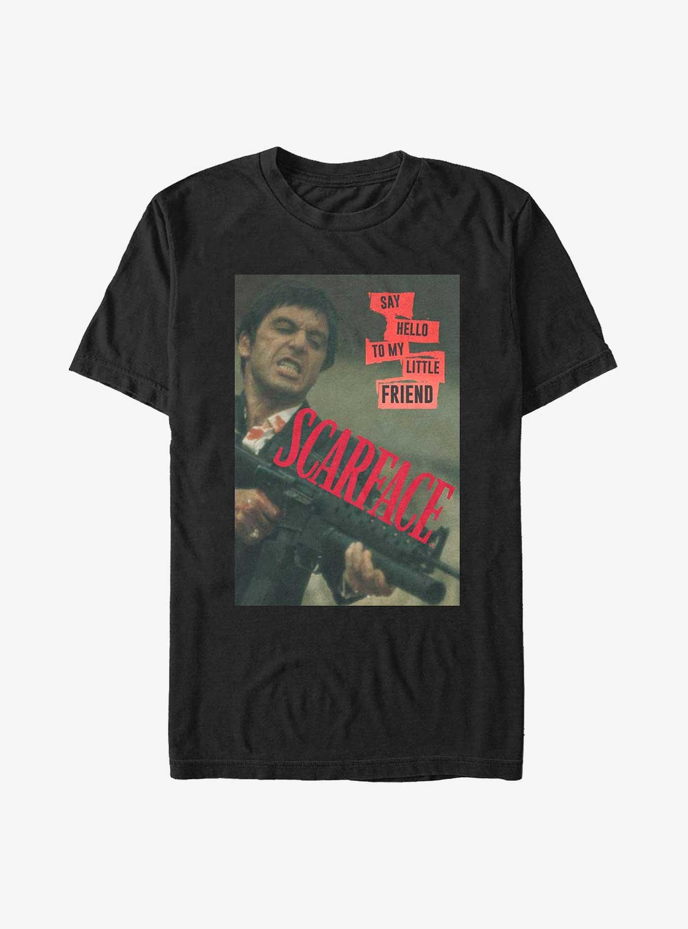 Scarface Say Hello To My Little Friend Poster T-Shirt, BLACK, hi-res