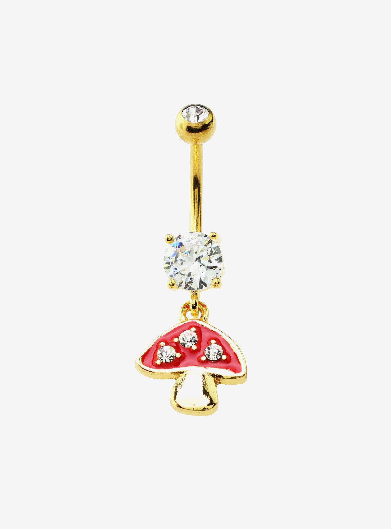 14G Steel Mushroom Gem Navel Barbell, , hi-res
