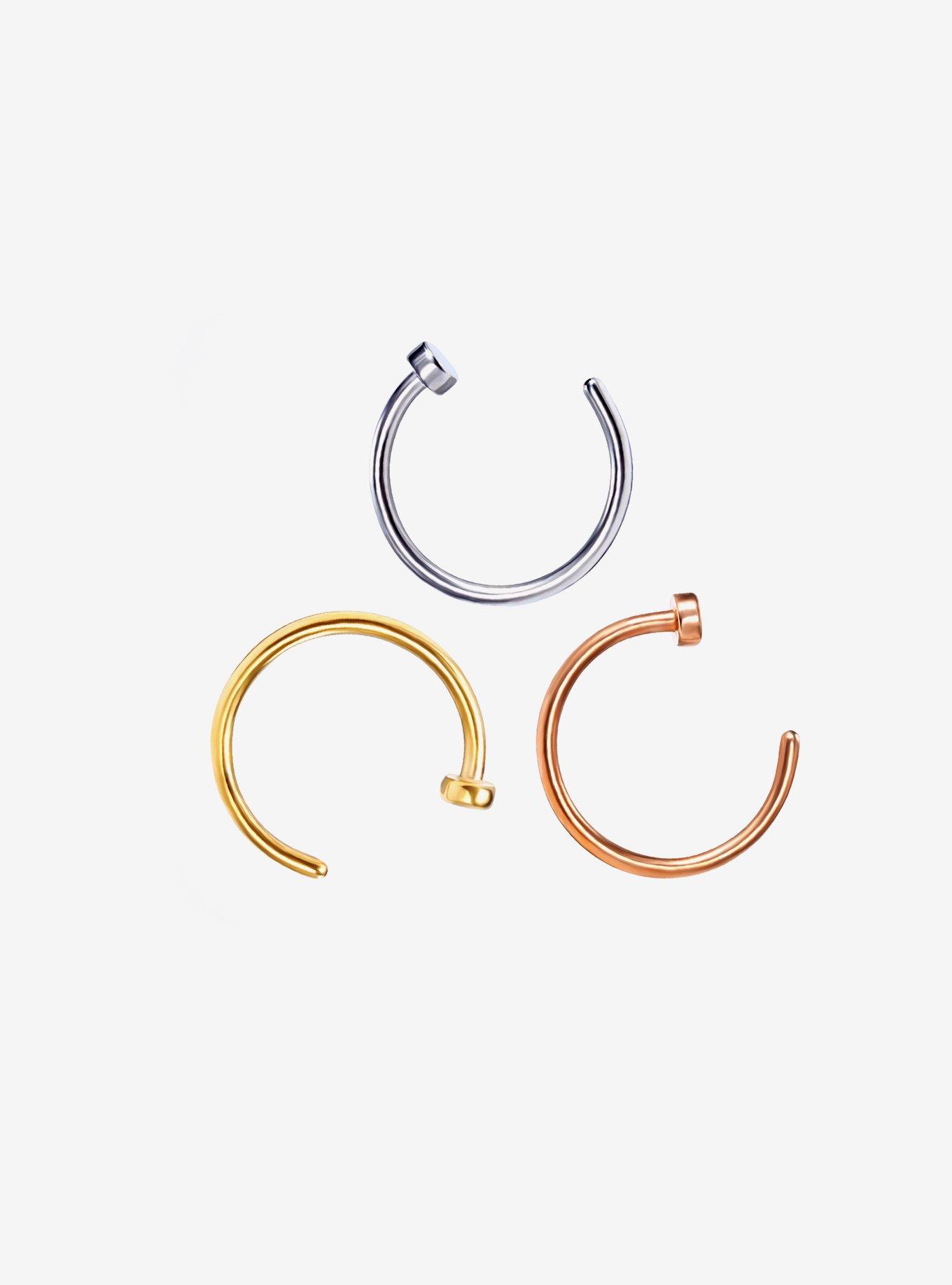 Steel Mixed Metal Nose Hoop 3 Pack, , hi-res
