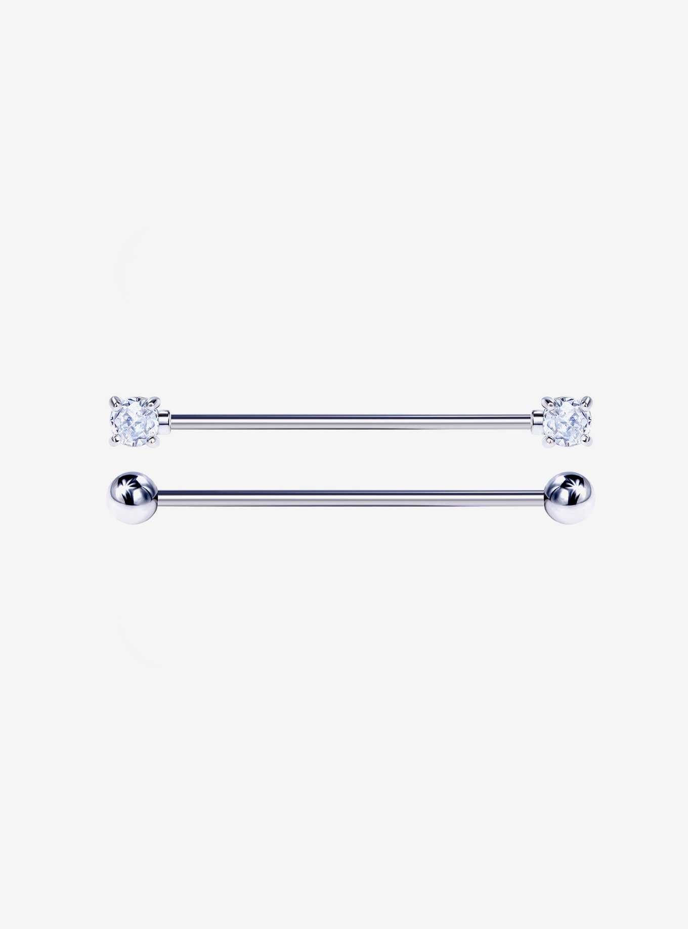 14G Steel CZ Industrial Barbell 2 Pack, , hi-res