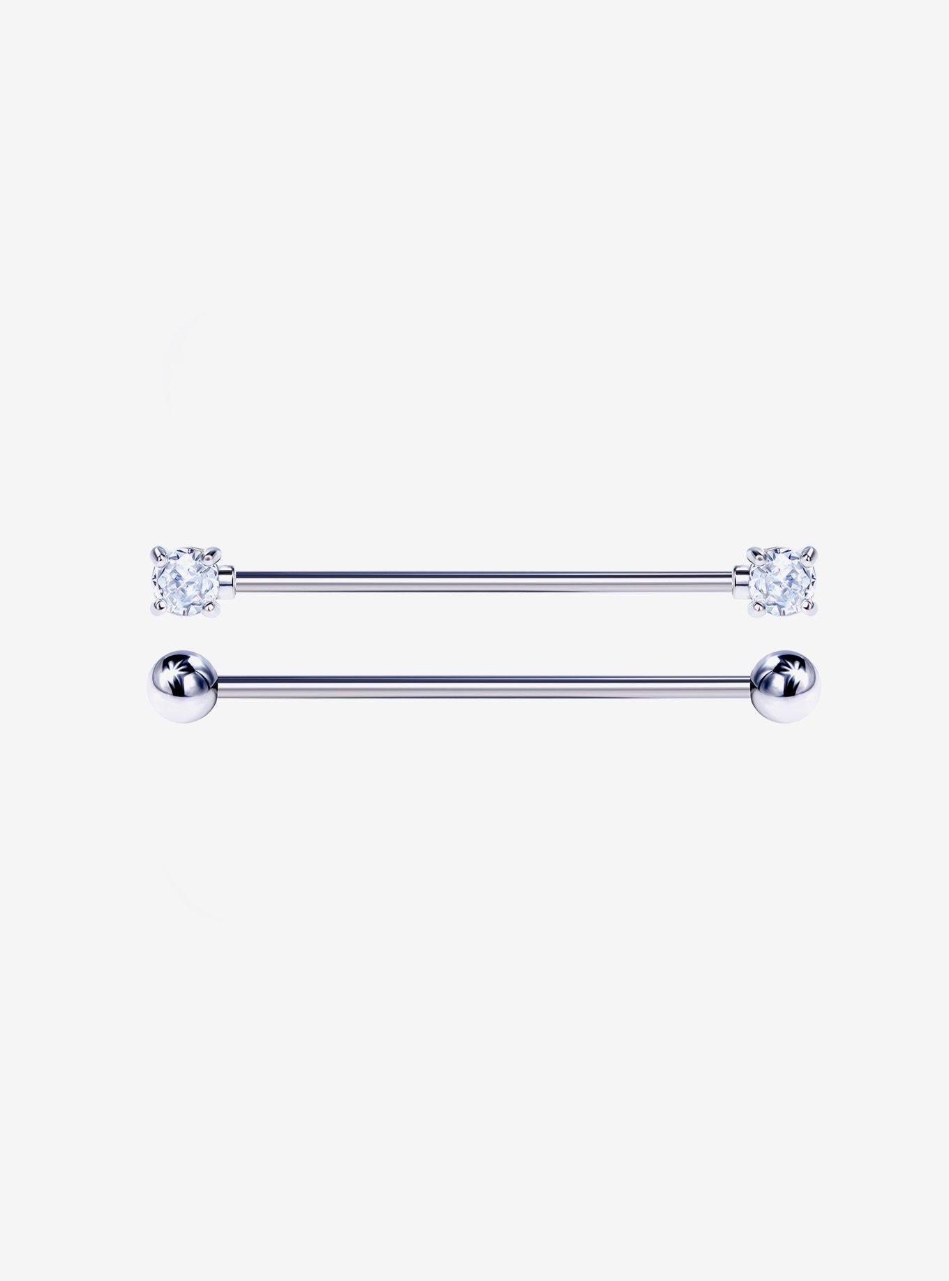 14G Steel CZ Industrial Barbell 2 Pack, , hi-res