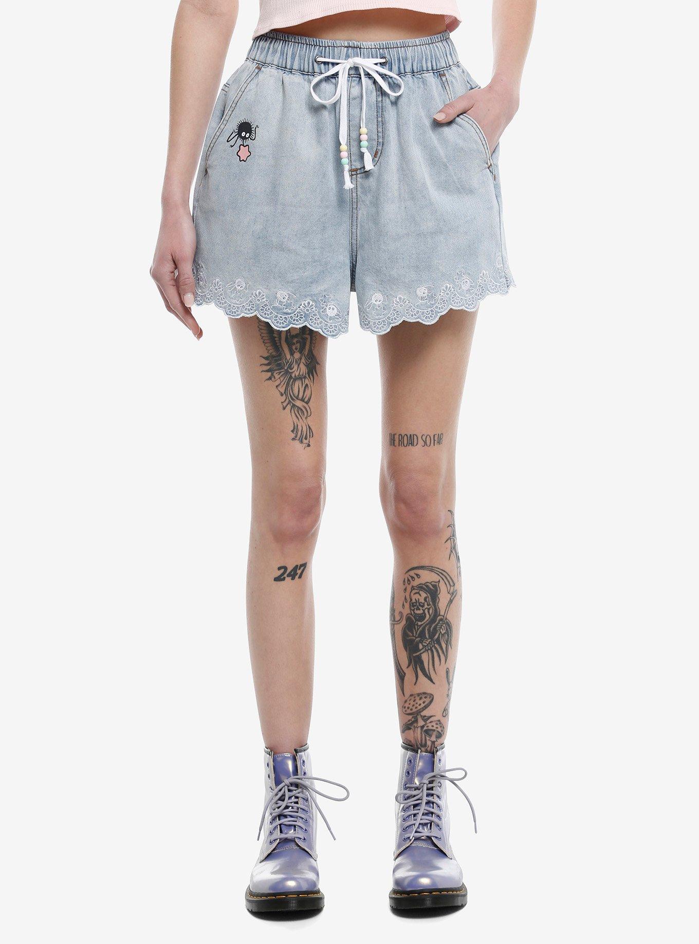 Her Universe Studio Ghibli® Spirited Away Soot Sprites Lace Eyelet Denim Shorts, LIGHT WASH, hi-res