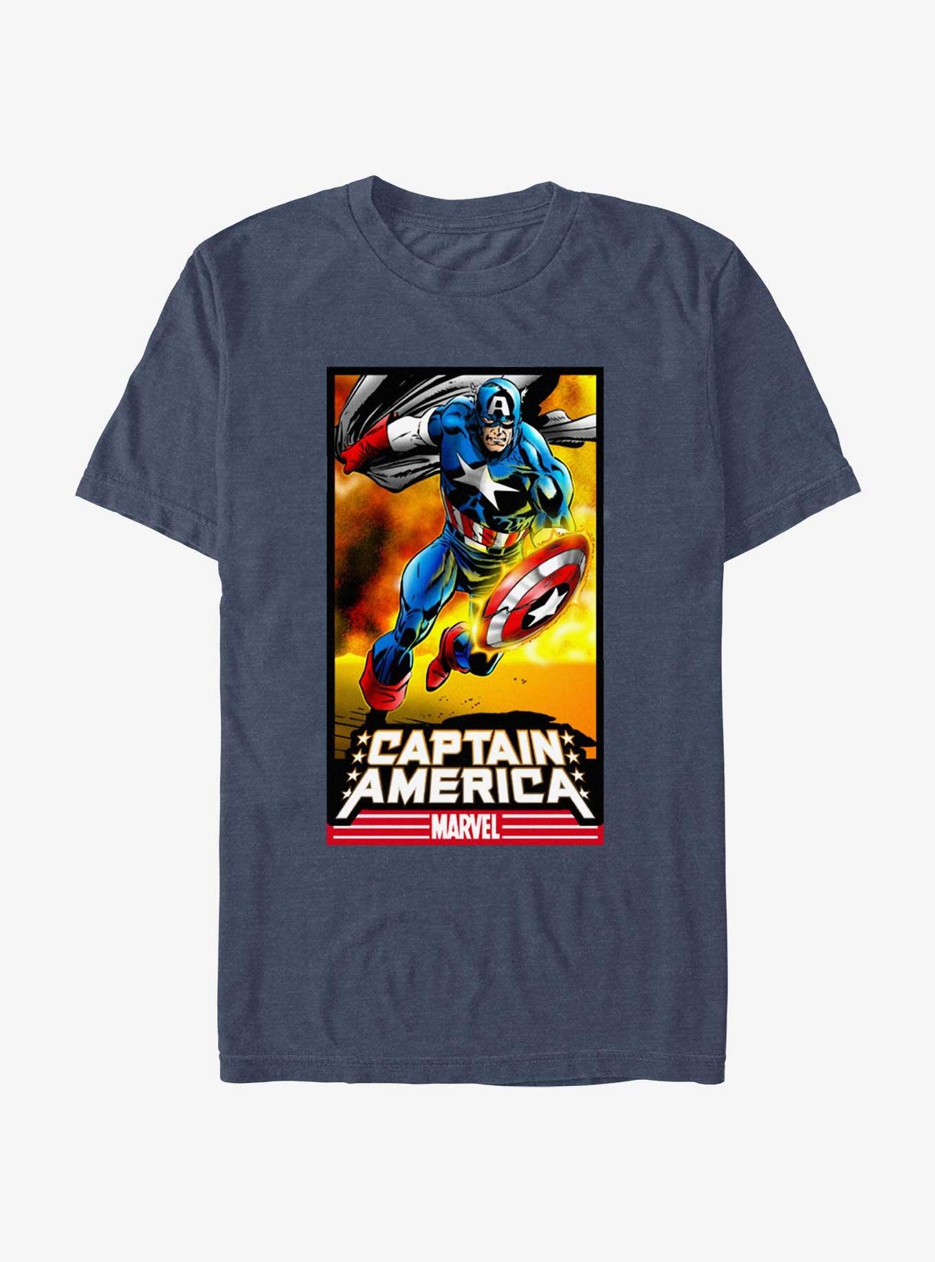 Marvel Captain America Full Blast T-Shirt, NAVY HTR, hi-res