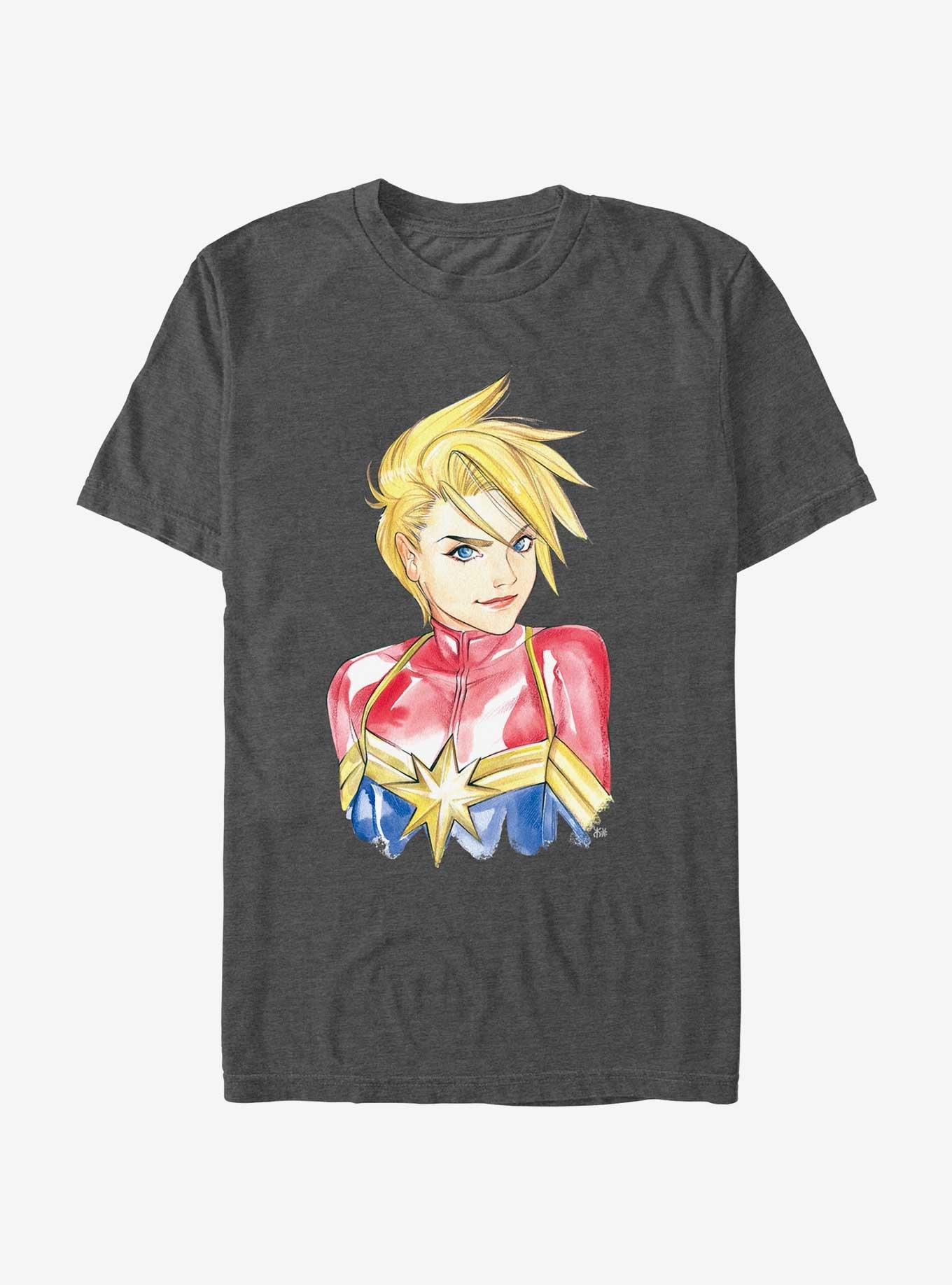 Marvel Captain Marvel Watercolor Sketch T-Shirt, CHAR HTR, hi-res