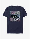 Marvel Warped Checkered Logo T-Shirt, NAVY, hi-res