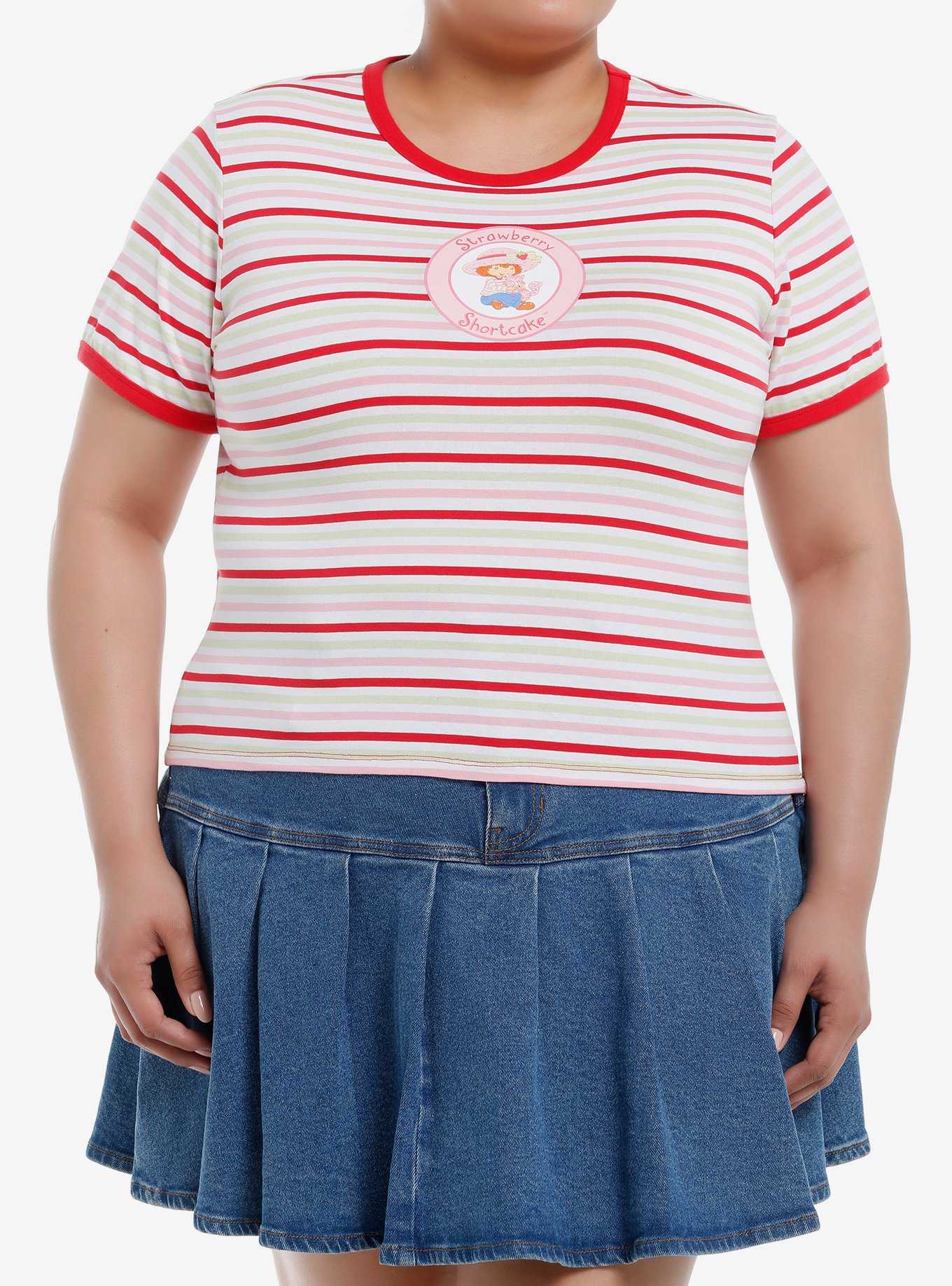 Strawberry Shortcake Stripe Girls Ringer T-Shirt Plus Size, , hi-res