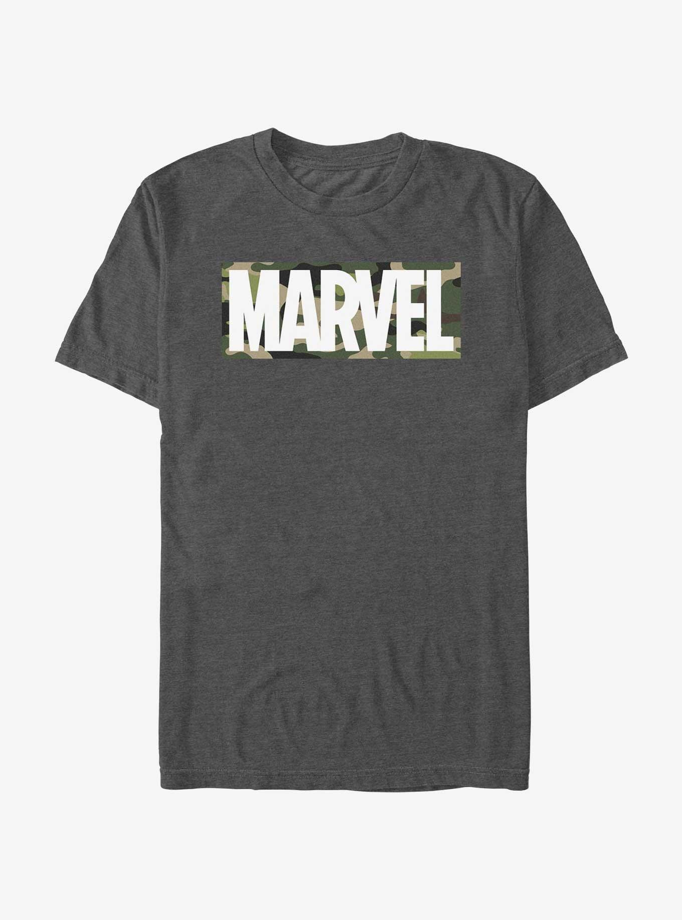 Marvel Logo Camo Fill T-Shirt, CHAR HTR, hi-res