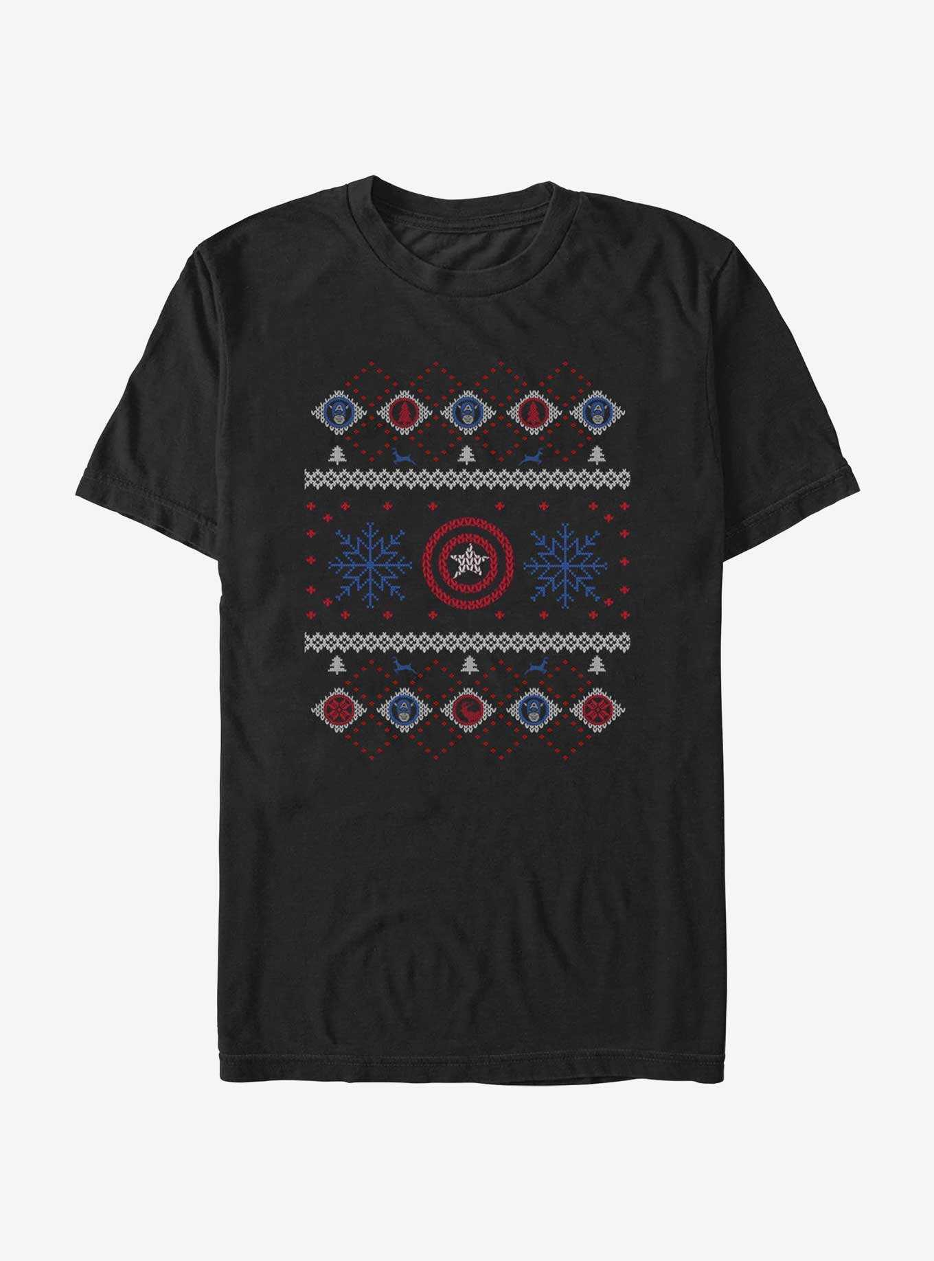 Marvel Captain America Snowflakes Ugly Christmas T-Shirt, , hi-res