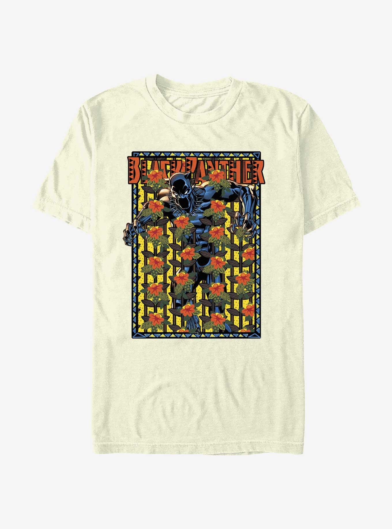 Marvel Black Panther Floral Background T-Shirt, NATURAL, hi-res