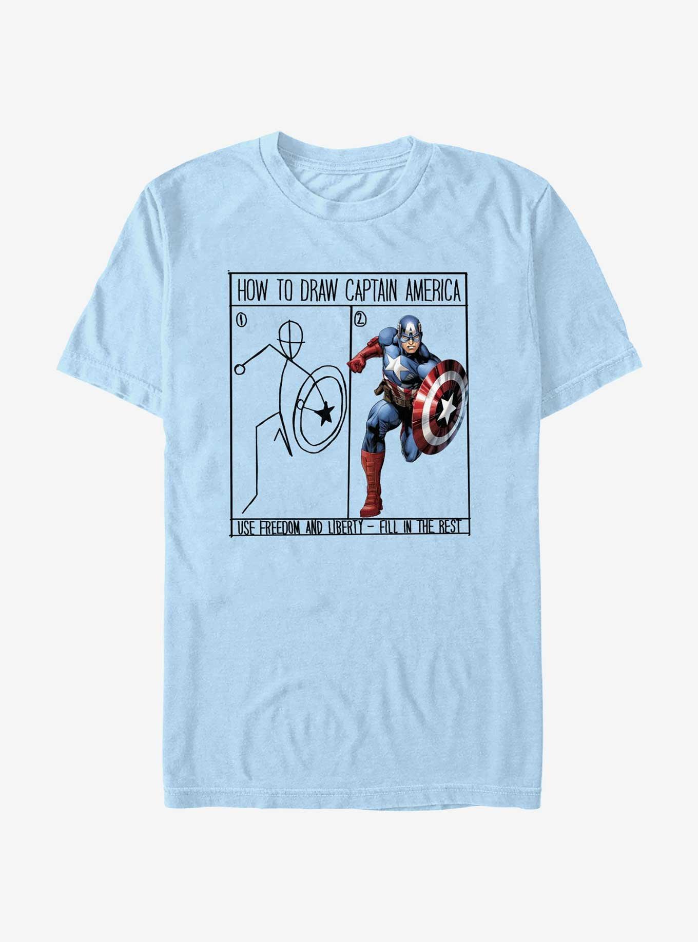 Marvel Captain America How To Draw T-Shirt, LT BLUE, hi-res
