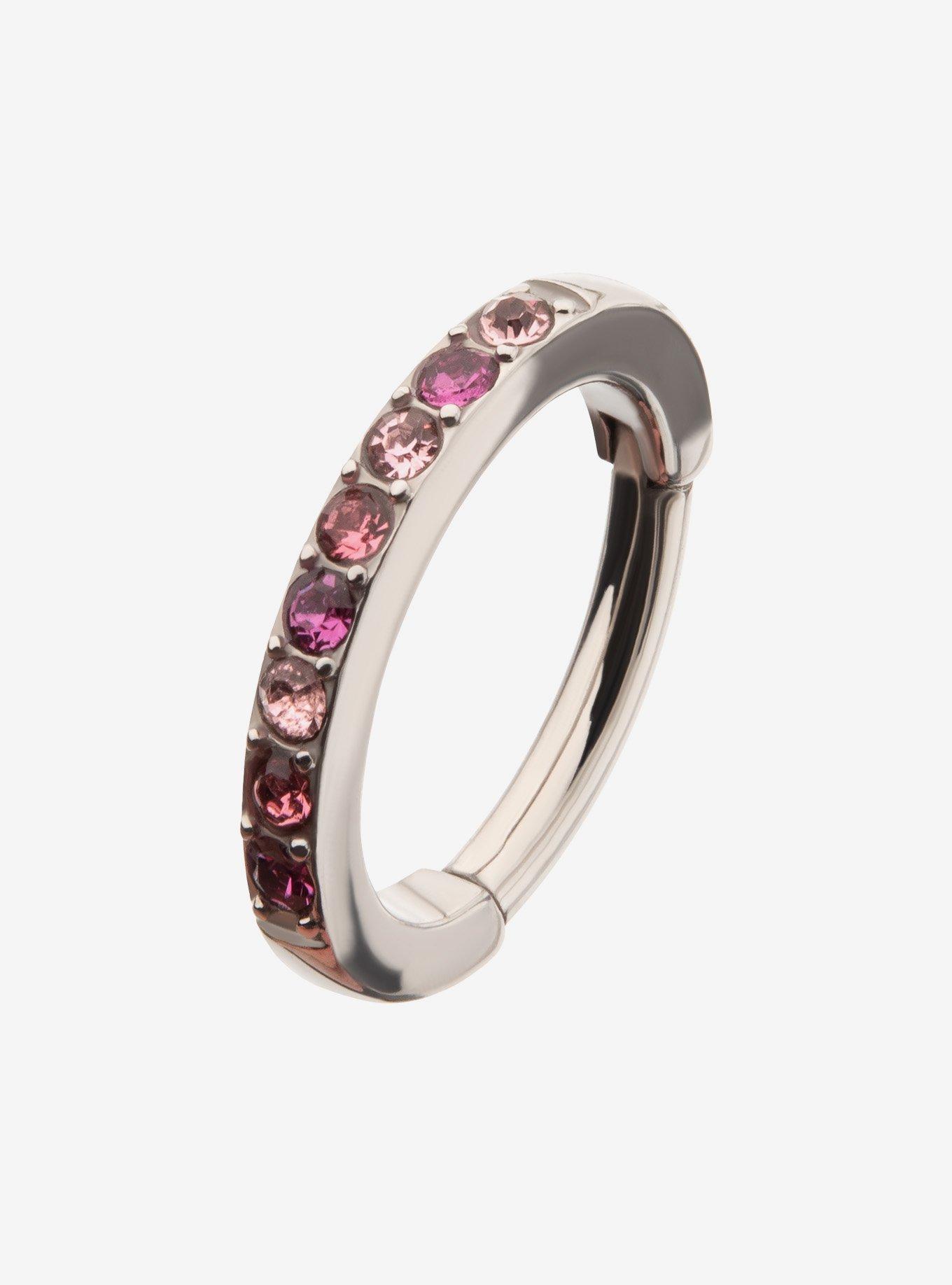 14G Steel Pink Gem Hinged Clicker, , hi-res