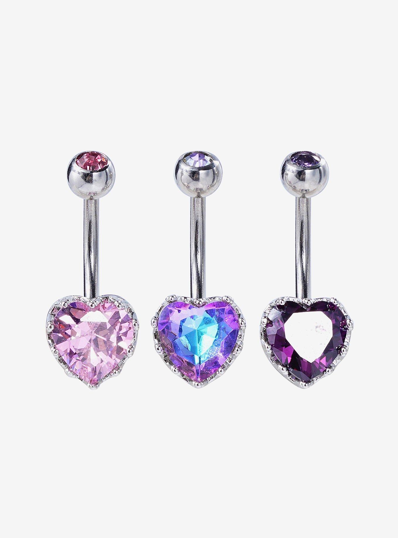 14G Steel Pastel Heart Navel Barbell 3 Pack, , hi-res