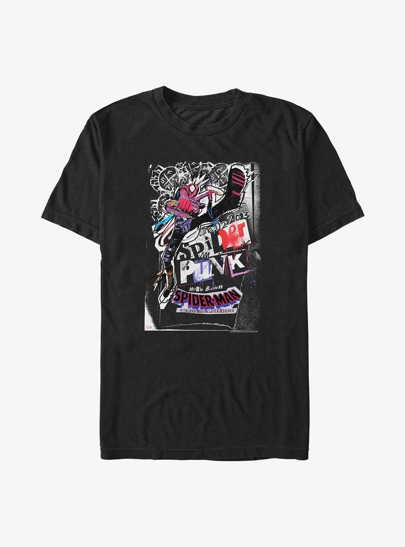 Marvel Spider-Man: Across The Spider-Verse Spider-Punk Poster Big & Tall T-Shirt, BLACK, hi-res