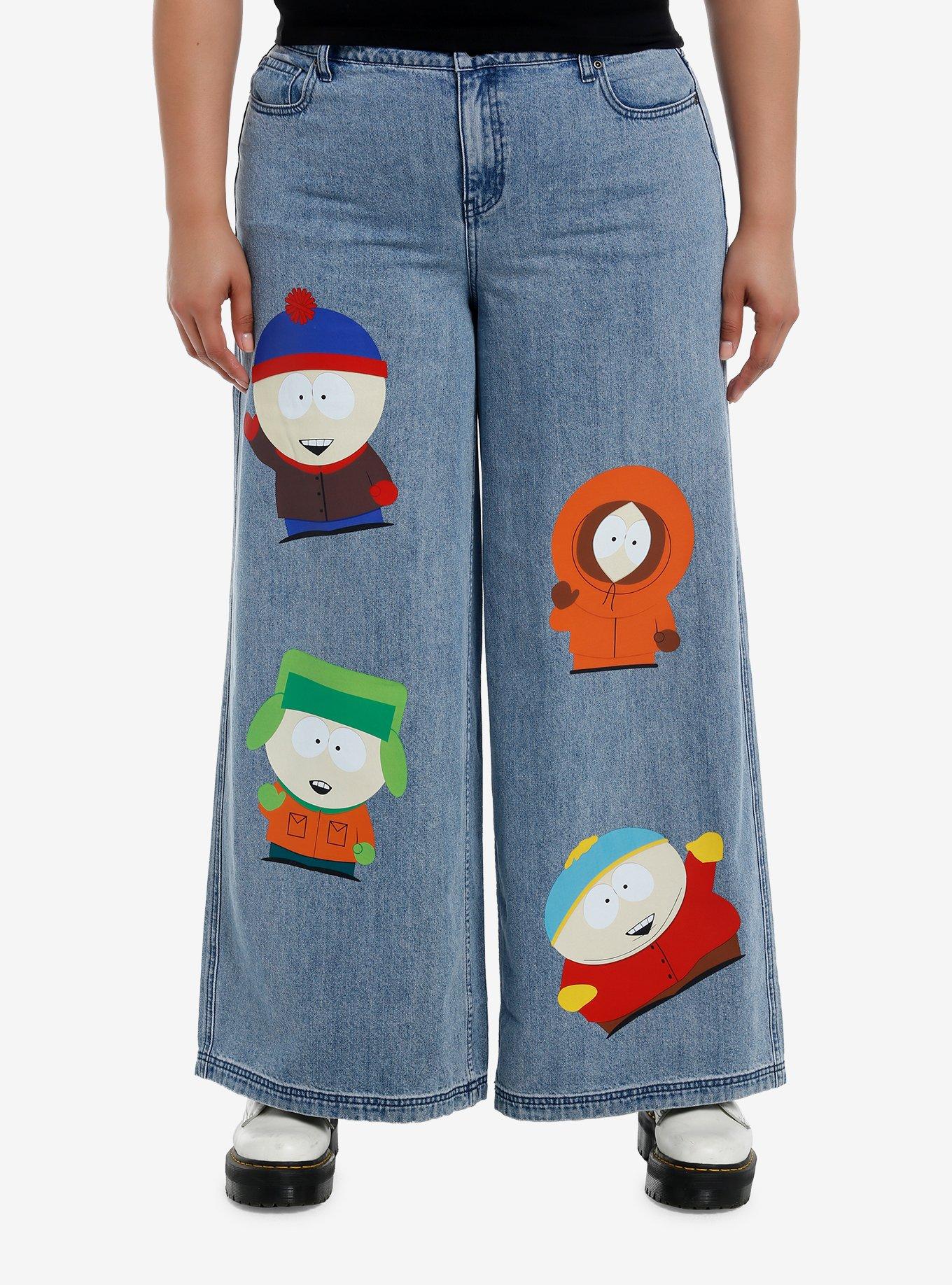 South Park Characters Wide Leg Denim Pants Plus Size, INDIGO, hi-res
